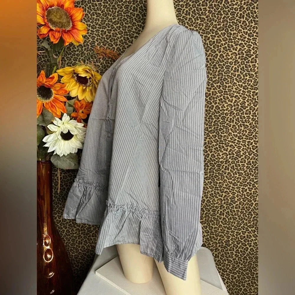 🌴3/$30🌴DOE & RAE Black Striped Button Down BabyDoll Blouse NWT - Picture 5 of 10